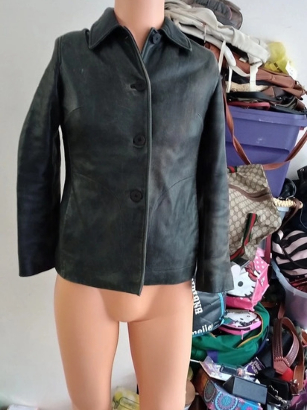 Nine West Black Leather-Look Jacket Size Small
